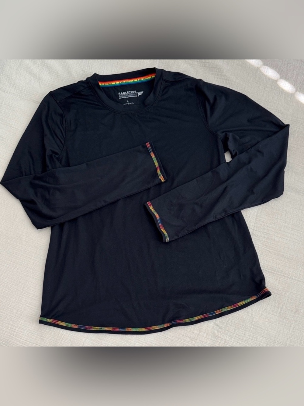 Fabletics Black Long Sleeve Shirt with Rainbow Trim